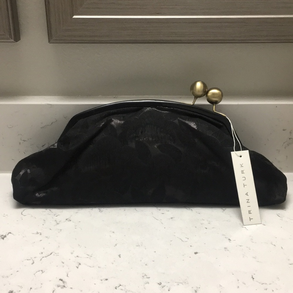 Black textured asymmetric clasp clutch